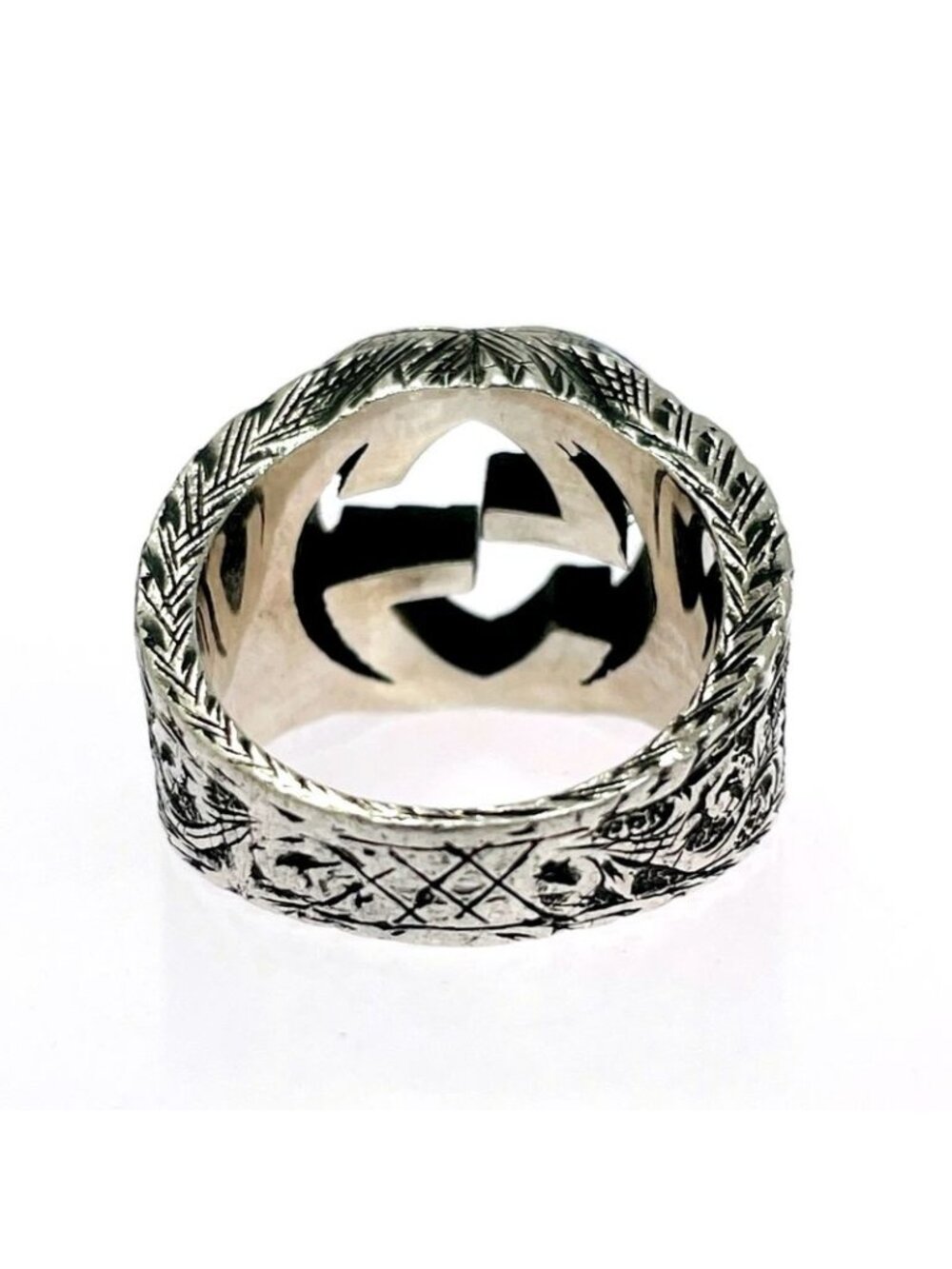 Gucci Silver Arabesque Interlocking Gring 925 Engraved Ring - Picture 5 of 8